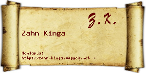 Zahn Kinga névjegykártya